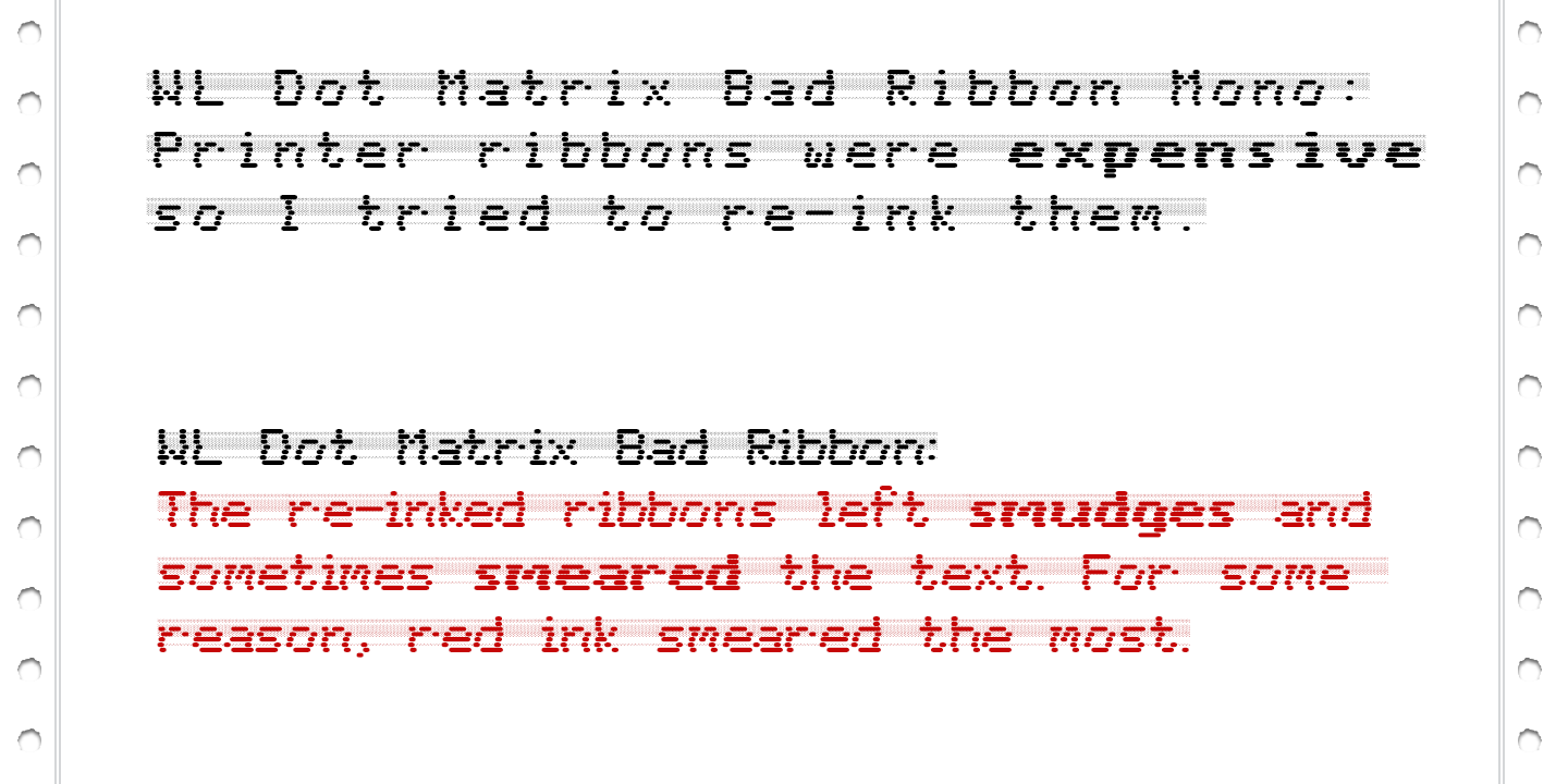 Пример шрифта WL Dot Matrix Bad Ribbon Mono Regula